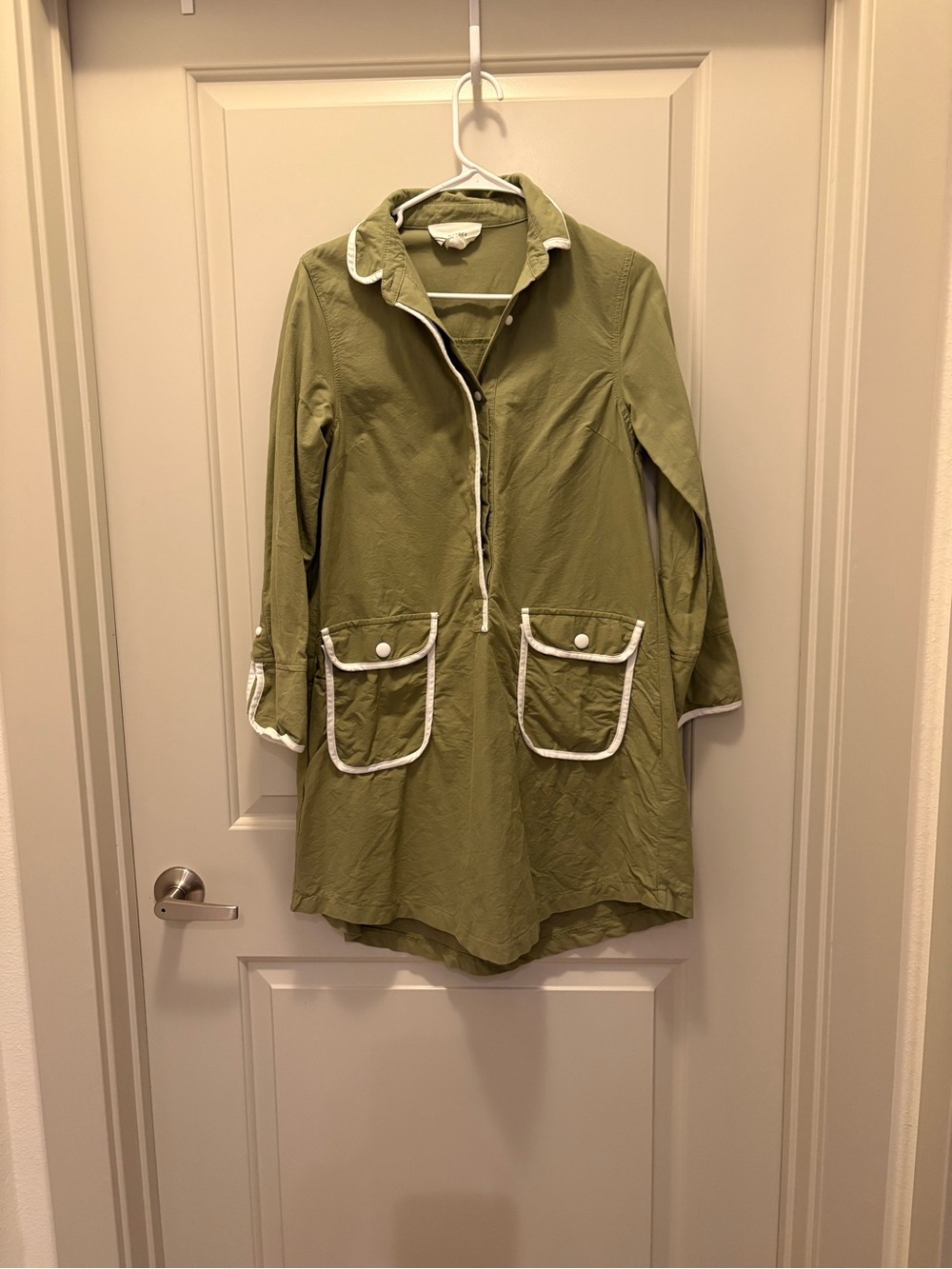Pomander Place Olive Green Shirt Dress with White Trim Size S Tuckernuck
